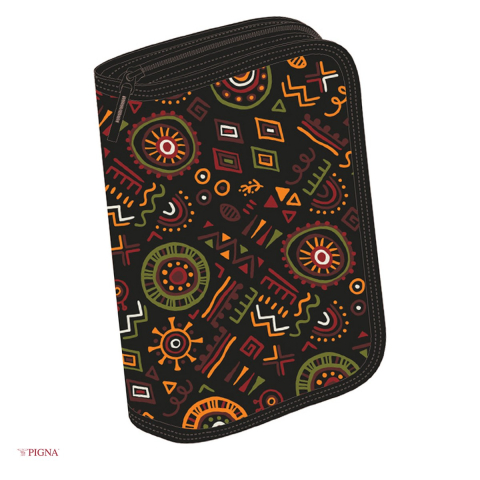 Penare scolare - Penar Pigna, din textil, echipat 23 piese 1 fermoar 2 extensii tribal, negru
