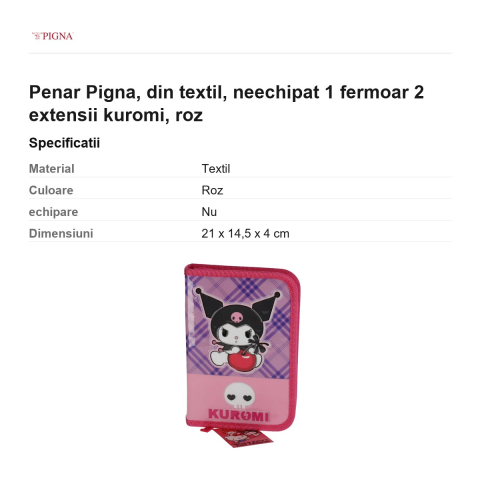 Penar Pigna, din textil, neechipat 1 fermoar 2 extensii kuromi, roz [2]