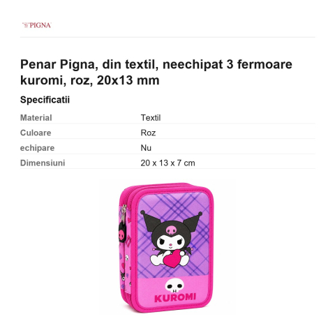 Penar Pigna, din textil, neechipat 3 fermoare kuromi, roz, 20x13 mm [2]