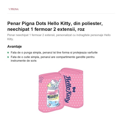 Penar Pigna Dots Hello Kitty, din poliester, neechipat 1 fermoar 2 extensii, roz [1]