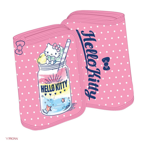 Penare scolare - Penar Pigna Dots Hello Kitty, din poliester, neechipat 1 fermoar 2 extensii, roz