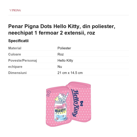 Penar Pigna Dots Hello Kitty, din poliester, neechipat 1 fermoar 2 extensii, roz [2]