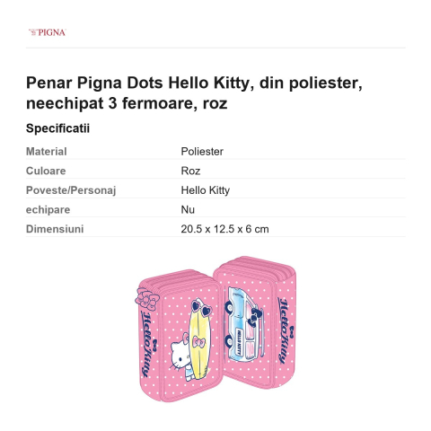 Penar Pigna Dots Hello Kitty, din poliester, neechipat 3 fermoare, roz [2]