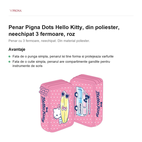 Penar Pigna Dots Hello Kitty, din poliester, neechipat 3 fermoare, roz [1]