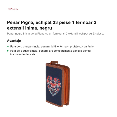 Penar Pigna, echipat 23 piese 1 fermoar 2 extensii inima, negru [1]
