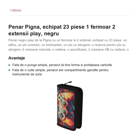 Penar Pigna, echipat 23 piese 1 fermoar 2 extensii play, negru [1]