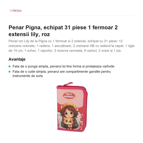 Penar Pigna, echipat 31 piese 1 fermoar 2 extensii lily, roz [1]