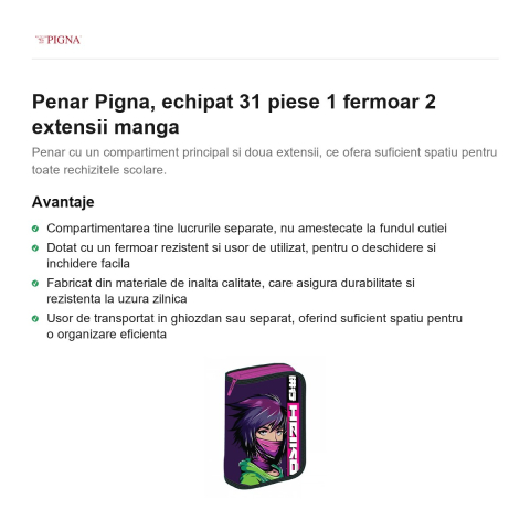 Penar Pigna, echipat 31 piese 1 fermoar 2 extensii manga [1]