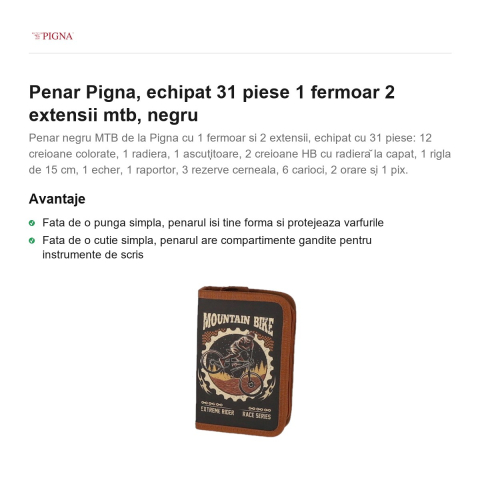 Penar Pigna, echipat 31 piese 1 fermoar 2 extensii mtb, negru [1]