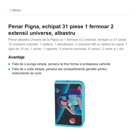 Penar Pigna, echipat 31 piese 1 fermoar 2 extensii universe, albastru [1]