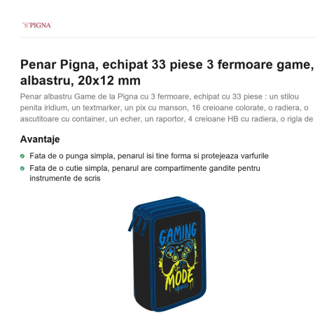 Penar Pigna, echipat 33 piese 3 fermoare game, albastru, 20x12 mm [1]