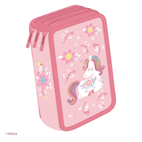 Organizare si arhivare - Penar Pigna, echipat 33 piese 3 fermoare unicorni, roz