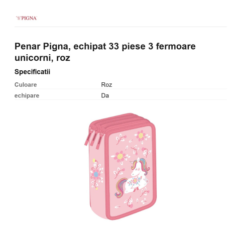 Penar Pigna, echipat 33 piese 3 fermoare unicorni, roz [2]