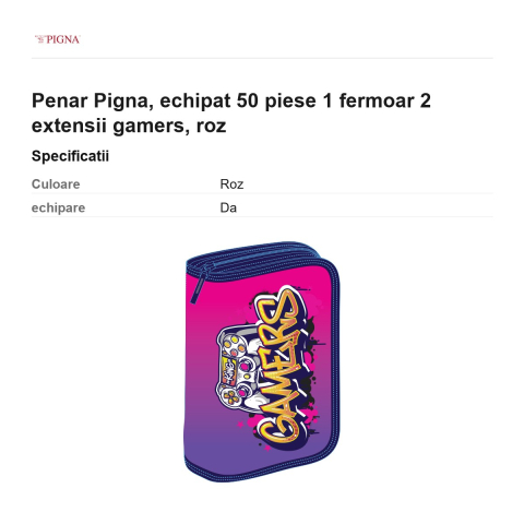 Penar Pigna, echipat 50 piese 1 fermoar 2 extensii gamers, roz [2]