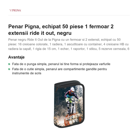 Penar Pigna, echipat 50 piese 1 fermoar 2 extensii ride it out, negru [1]