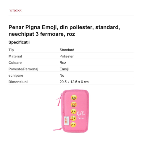 Penar Pigna Emoji, din poliester, neechipat 3 fermoare, roz [2]