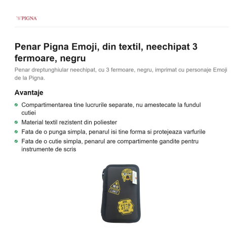 Penar Pigna Emoji, din textil, neechipat 3 fermoare, negru [1]