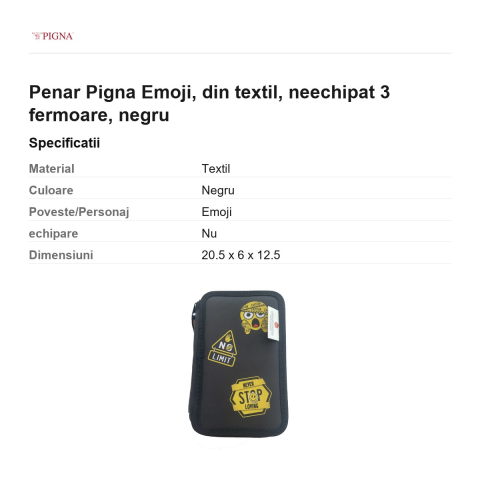 Penar Pigna Emoji, din textil, neechipat 3 fermoare, negru [2]