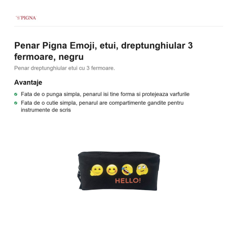 Penar Pigna Emoji, etui, dreptunghiular 3 fermoare, negru [1]