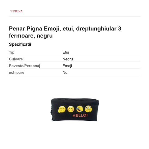 Penar Pigna Emoji, etui, dreptunghiular 3 fermoare, negru [2]
