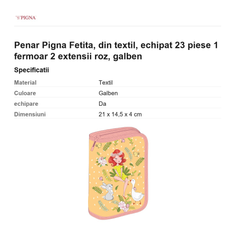 Penar Pigna Fetita, din textil, echipat 23 piese 1 fermoar 2 extensii roz, galben [2]