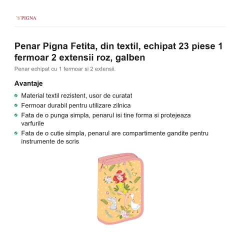 Penar Pigna Fetita, din textil, echipat 23 piese 1 fermoar 2 extensii roz, galben [1]