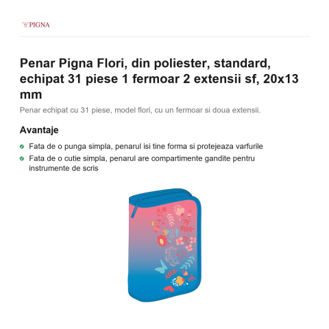 Penar Pigna Flori, din poliester, echipat 31 piese 1 fermoar 2 extensii sf, 20x13 mm [1]