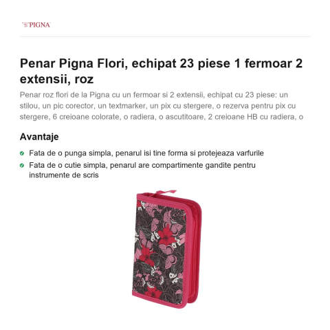 Penar Pigna Flori, echipat 23 piese 1 fermoar 2 extensii, roz [1]