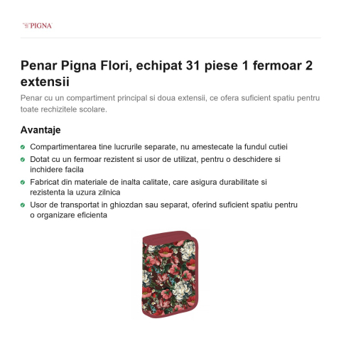 Penar Pigna Flori, echipat 31 piese 1 fermoar 2 extensii [1]
