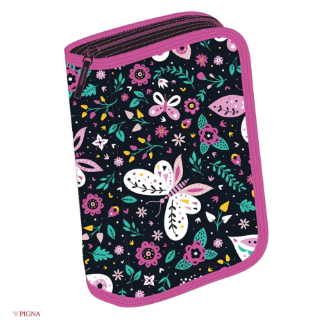 Penare scolare - Penar Pigna Fluturi, din textil, echipat 23 piese 1 fermoar 2 extensii