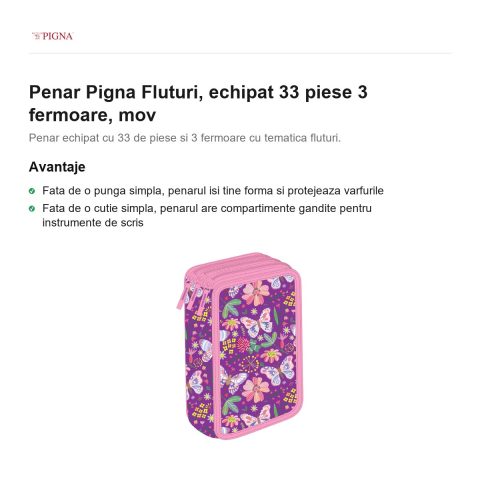 Penar Pigna Fluturi, echipat 33 piese 3 fermoare, mov [1]