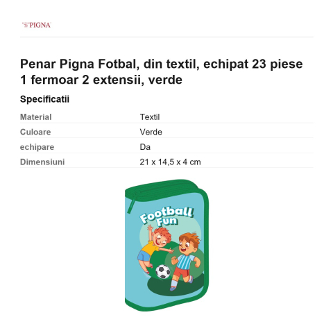Penar Pigna Fotbal, din textil, echipat 23 piese 1 fermoar 2 extensii, verde [2]