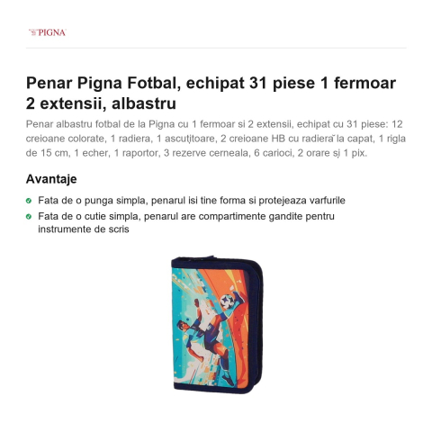 Penar Pigna Fotbal, echipat 31 piese 1 fermoar 2 extensii, albastru [1]