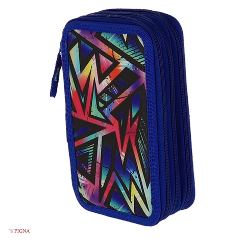 Penare scolare - Penar Pigna Geometric, neechipat 3 fermoare, albastru