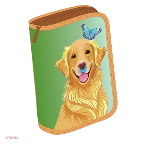 Penare scolare - Penar Pigna Golden Retriever, din textil, echipat 23 piese 1 fermoar 2 extensii