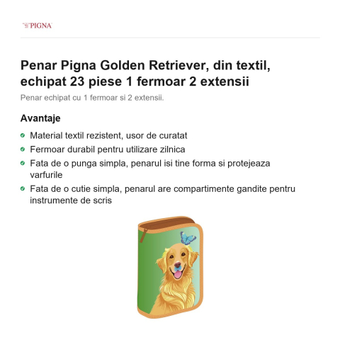 Penar Pigna Golden Retriever, din textil, echipat 23 piese 1 fermoar 2 extensii [1]
