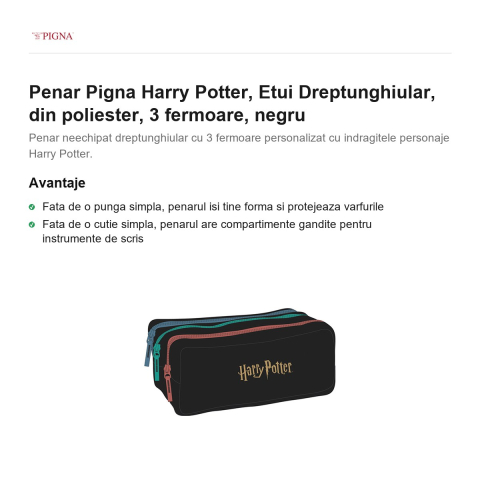 Penar Pigna Harry Potter, din poliester, etui dreptunghiular 3 fermoare, negru [1]