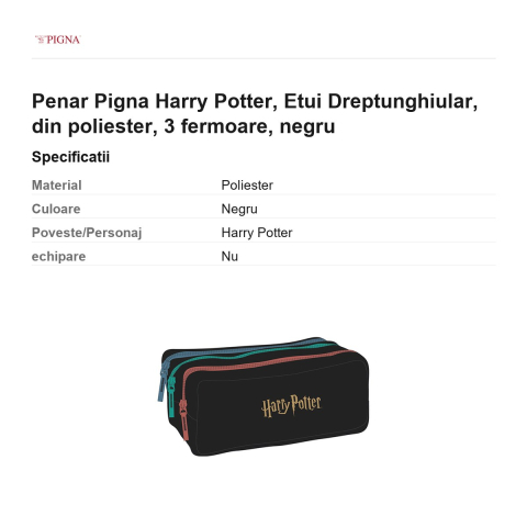 Penar Pigna Harry Potter, din poliester, etui dreptunghiular 3 fermoare, negru [2]