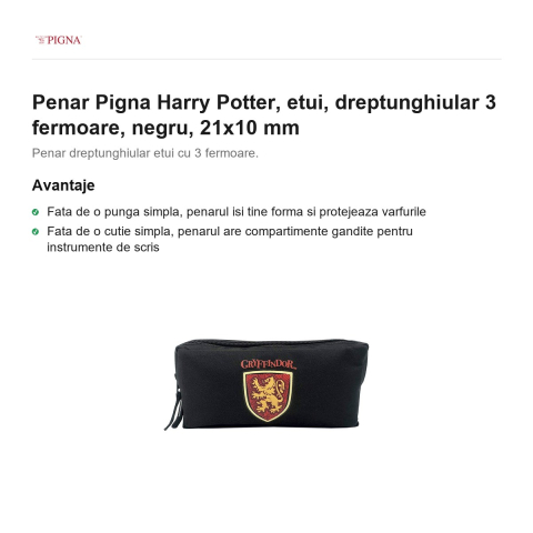 Penar Pigna Harry Potter, etui, dreptunghiular 3 fermoare, negru, 21x10 mm [1]
