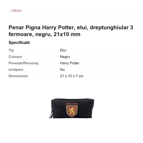 Penar Pigna Harry Potter, etui, dreptunghiular 3 fermoare, negru, 21x10 mm [2]