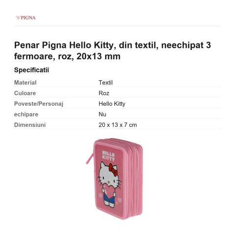 Penar Pigna Hello Kitty, din textil, neechipat 3 fermoare, roz, 20x13 mm [2]