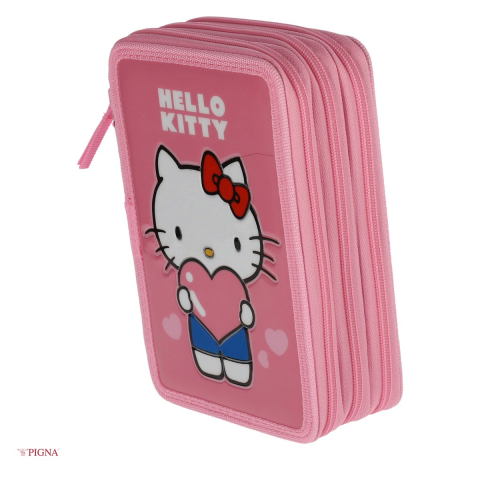 Penare scolare - Penar Pigna Hello Kitty, din textil, neechipat 3 fermoare, roz, 20x13 mm