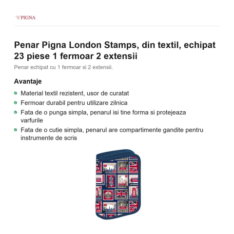 Penar Pigna London Stamps, din textil, echipat 23 piese 1 fermoar 2 extensii [1]