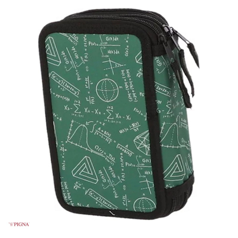 Organizare si arhivare - Penar Pigna Mate, din textil, echipat 33 piese 3 fermoare, verde, 20x13 mm