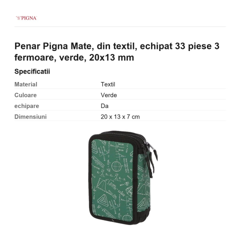 Penar Pigna Mate, din textil, echipat 33 piese 3 fermoare, verde, 20x13 mm [2]