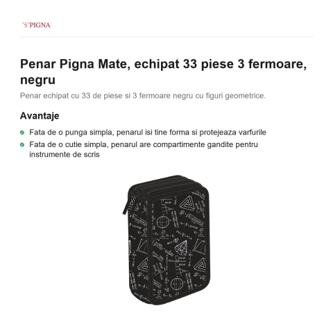 Penar Pigna Mate, echipat 33 piese 3 fermoare, negru [1]