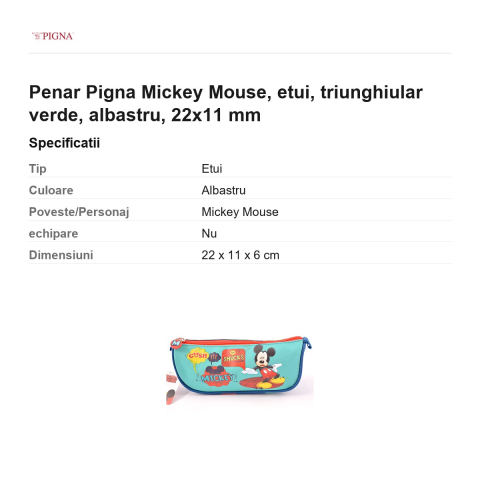 Penar Pigna Mickey Mouse, etui, triunghiular verde, albastru, 22x11 mm [2]