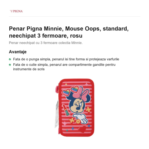 Penar Pigna Minnie, neechipat 3 fermoare mouse oops, rosu [1]