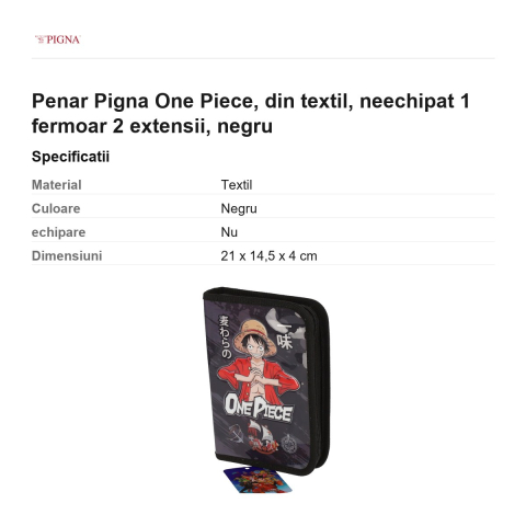Penar Pigna One Piece, din textil, neechipat 1 fermoar 2 extensii, negru [2]