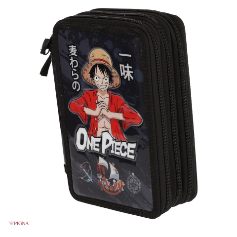 Penare scolare - Penar Pigna One Piece, din textil, neechipat 3 fermoare, negru, 20x13 mm